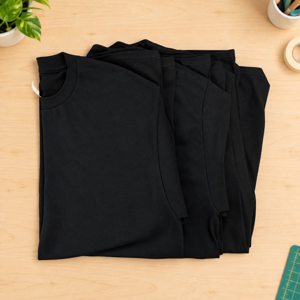 Lot of 3 Gildan Heavy Cotton Black T-Shirts Mens Medium Blank Crafting NWOT